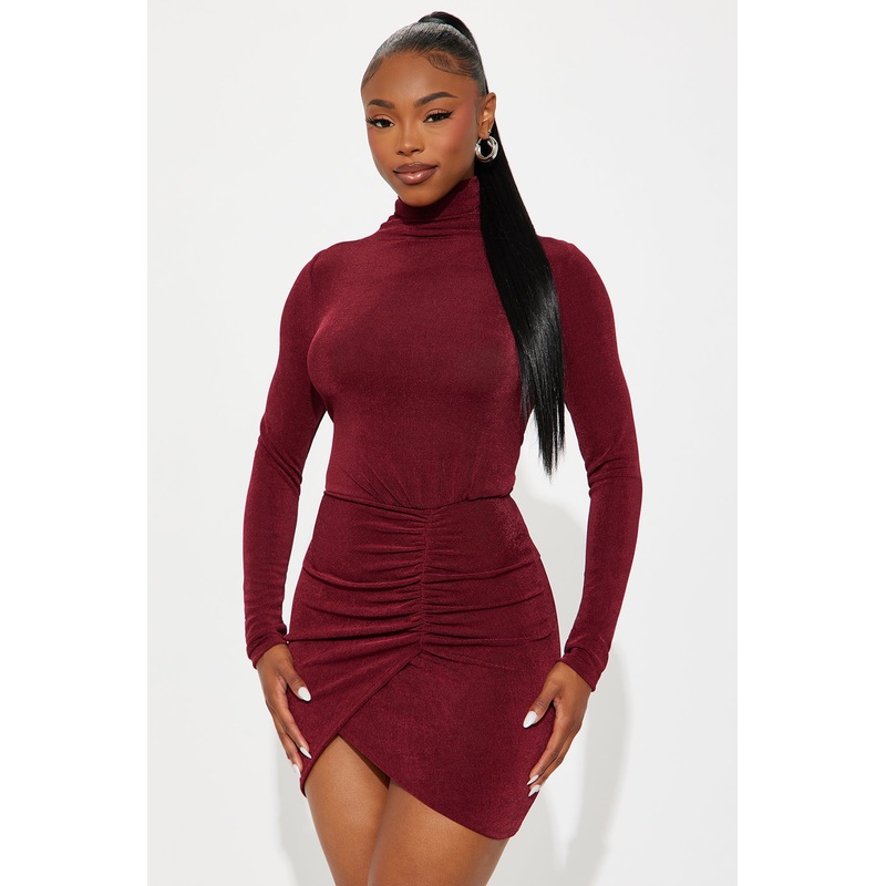 Taylor Ruched Mini Dress – Burgundy