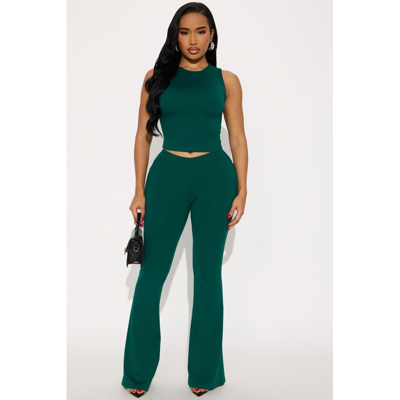 All Day Sleek Matte Tricot Pant Set – Hunter