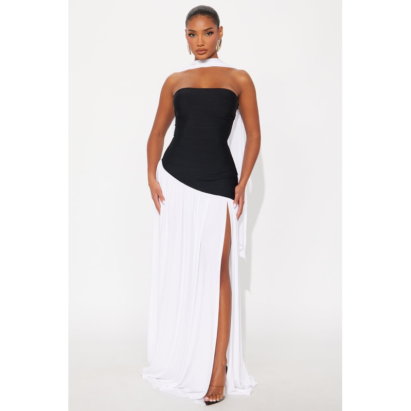 Amelia Drop Waist Bandage Gown – Black/White