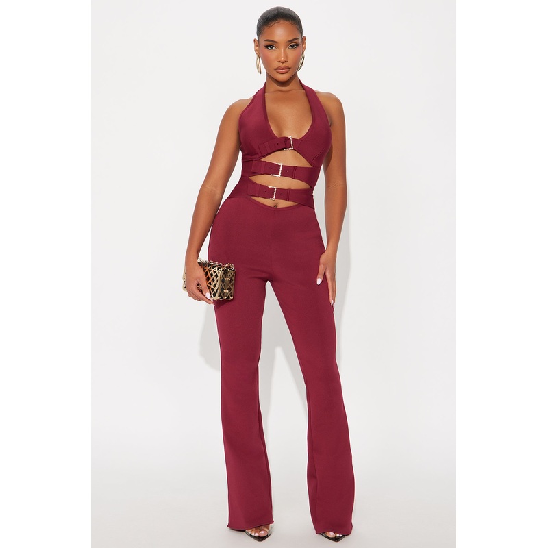 Aurora Bandage Halter Jumpsuit – Burgundy