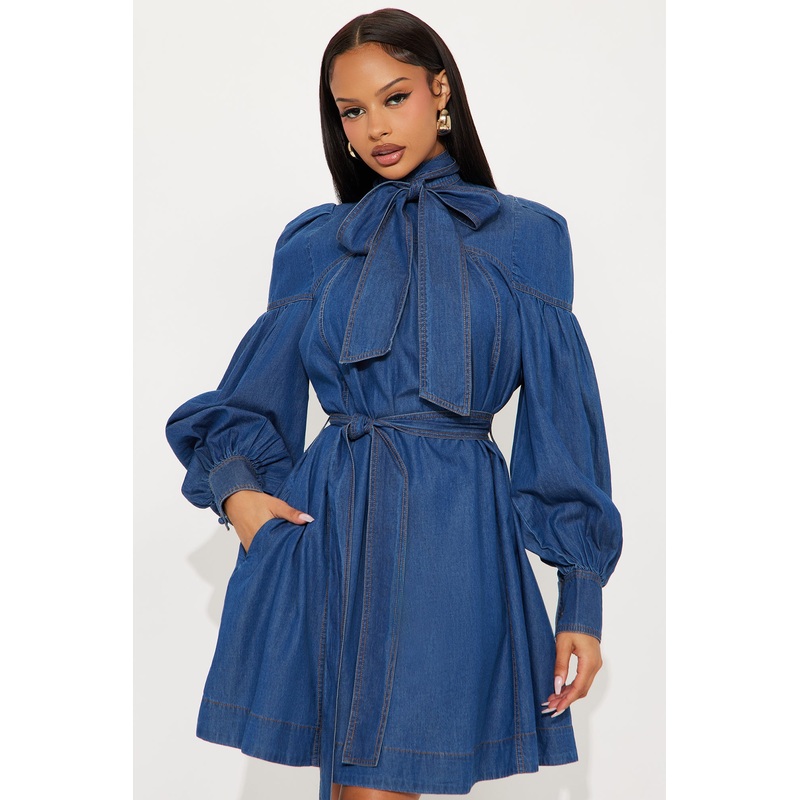 Bonnie Tie Denim Mini Dress – Denim