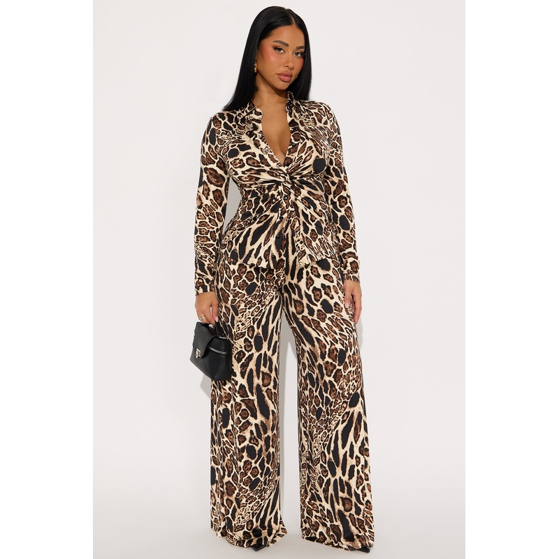 Debbie Leopard Print Pant Set – Brown Combo