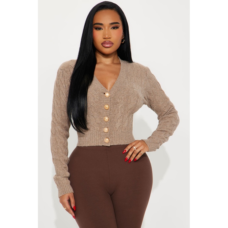 Don’t Fit In Cable Knit Cardigan – Taupe