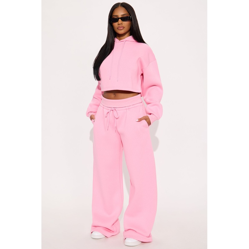 Don’t Sweat It Foldover Waist Fleece Pant Set – Bubblegum Pink