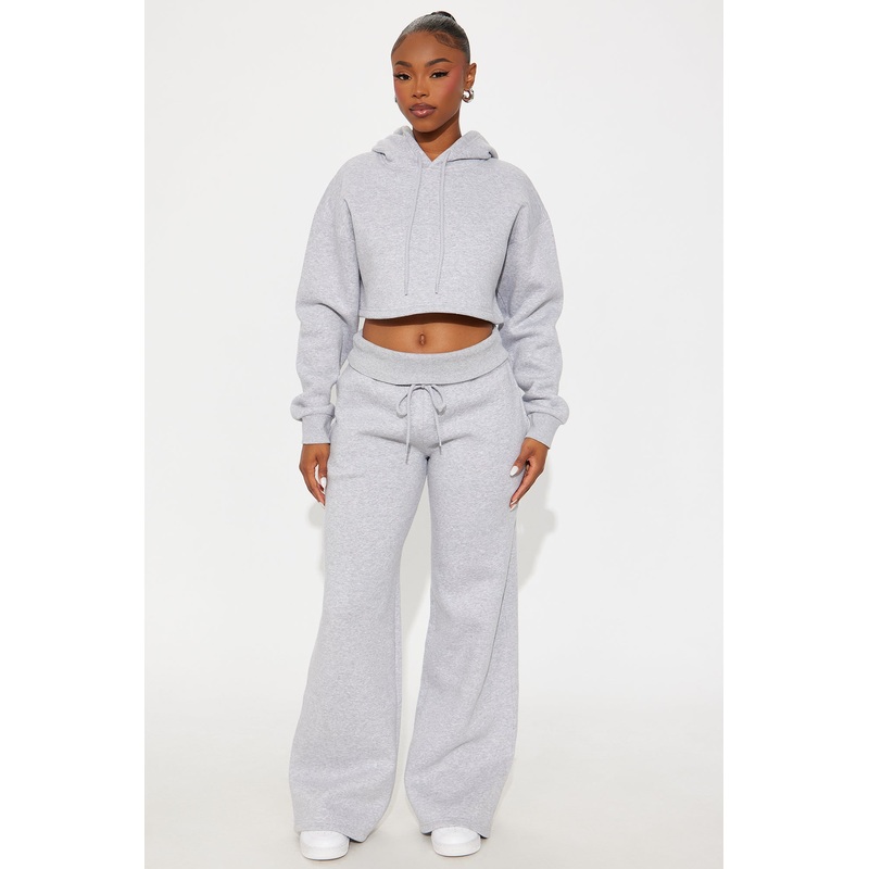 Don’t Sweat It Foldover Waist Fleece Pant Set – Grey