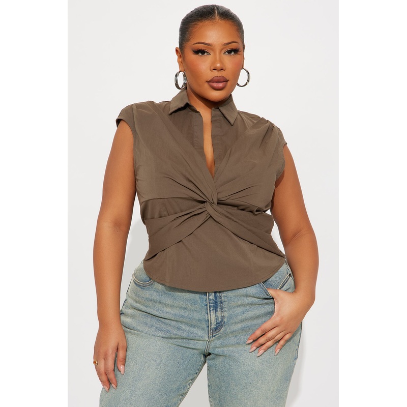 Downtown Errands Twisted Top – Olive