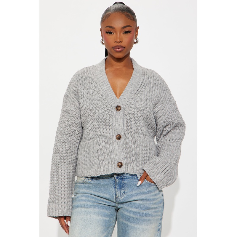 Fill Me In Chunky Knit Cardigan – Heather Grey