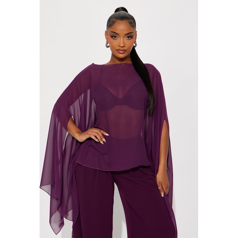 Get In Line Long Chiffon Kimono Top – Plum