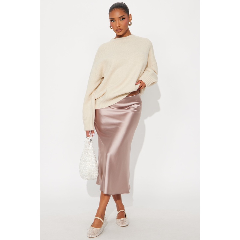 Girls Need Love Satin Midi Skirt – Mocha