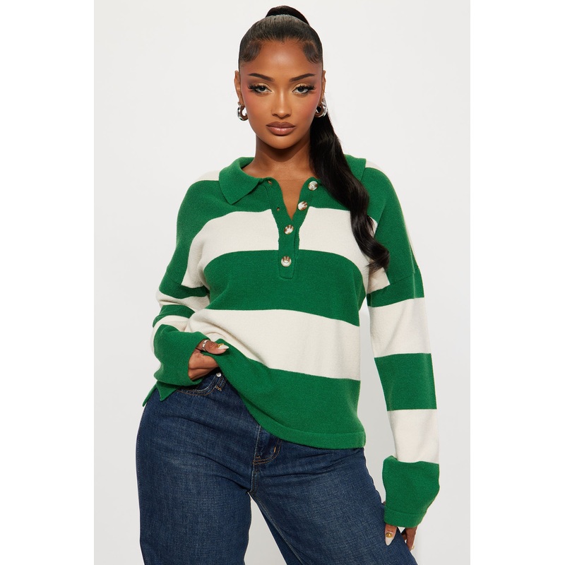 Go Getter Striped Polo Sweater – Green/combo