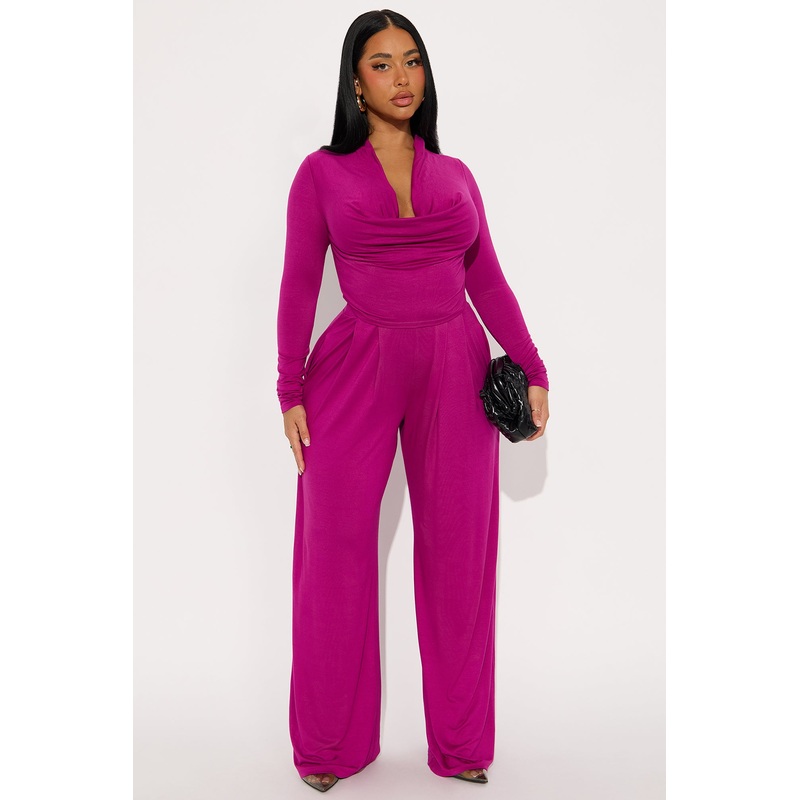 Hazel Cowl Neck Pant Set – Magenta