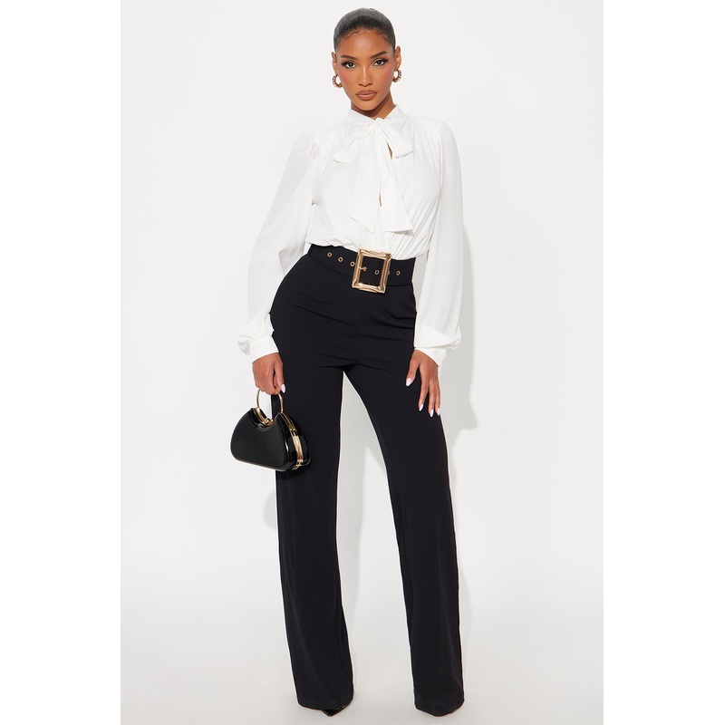 In Command Belted Wide Leg Jumpsuit – Black/White
