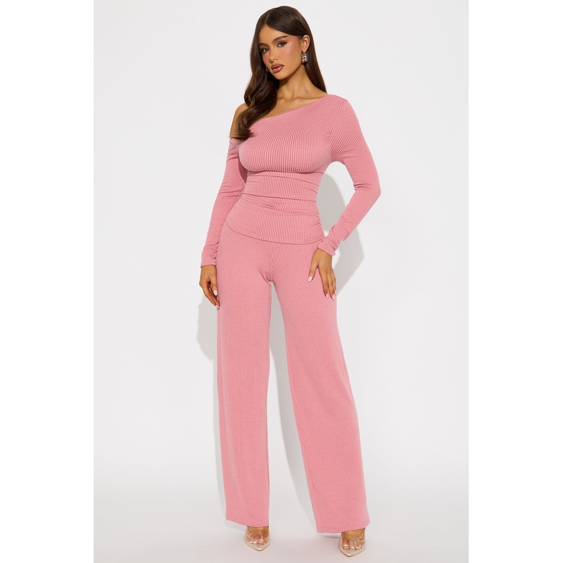 Jennifer Ribbed Pant Set – Rose