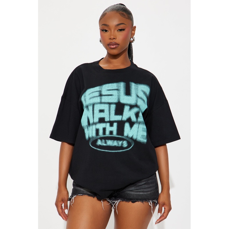 Jesus Walks With Me Always Tee – Black