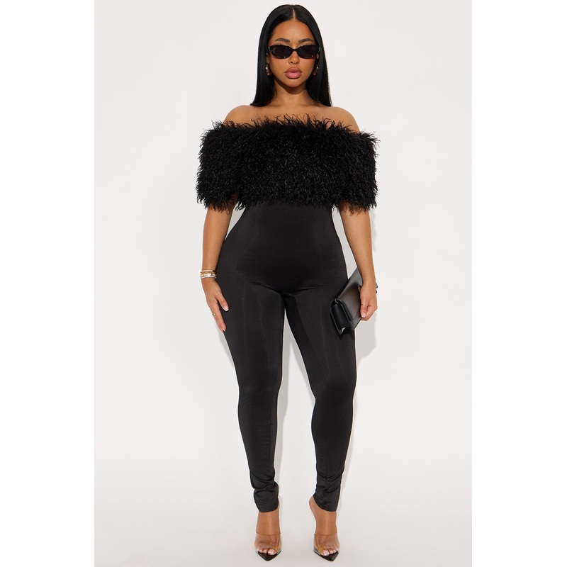 Keep Me Warm Fur Trim Jumpsuit – Black