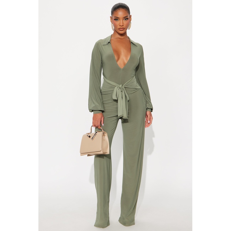 Leona Wide Leg Jumpsuit – Olive