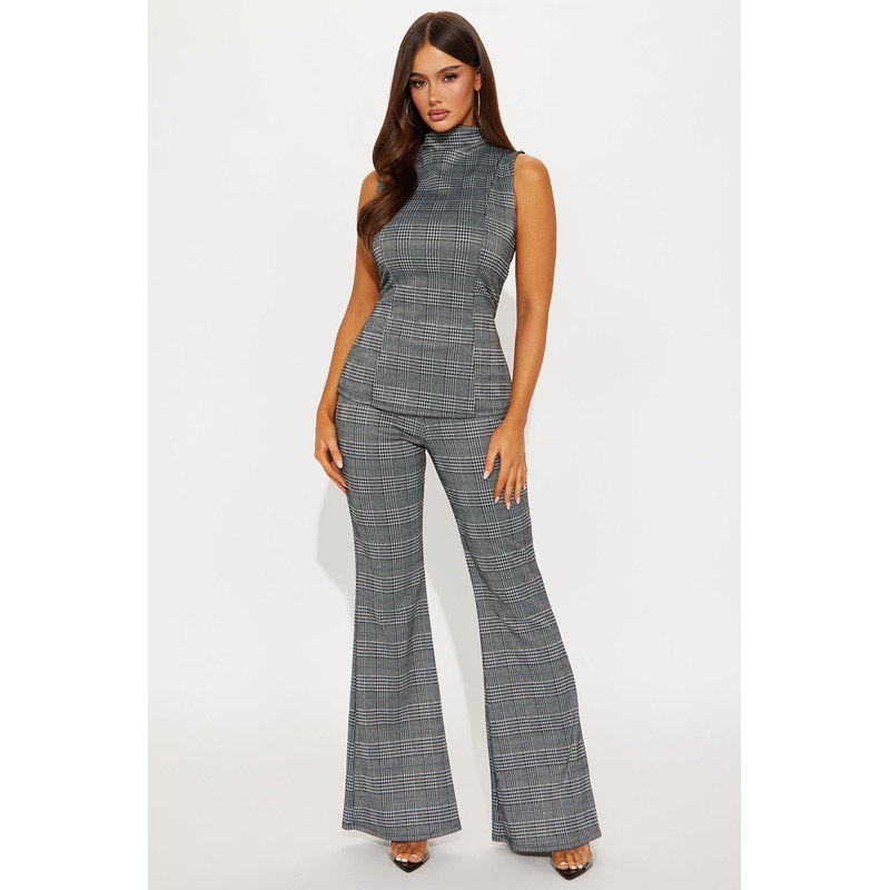 London Plaid Flare Pant Set – Black/combo