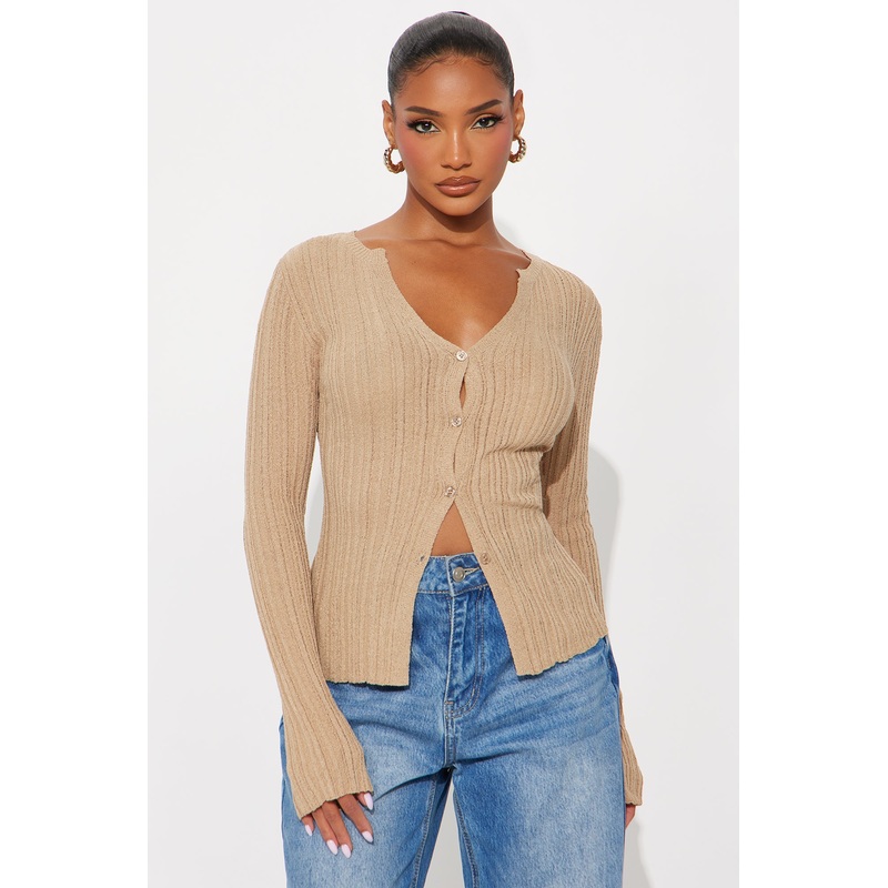 One More Chance Plisse Cardigan – Taupe