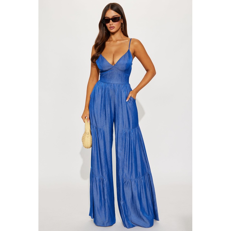 Pretty Girl Vibe Tiered Jumpsuit – Dark Wash