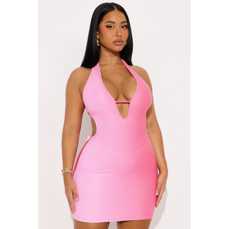 Raya Embellished Ombre Mini Dress – Pink