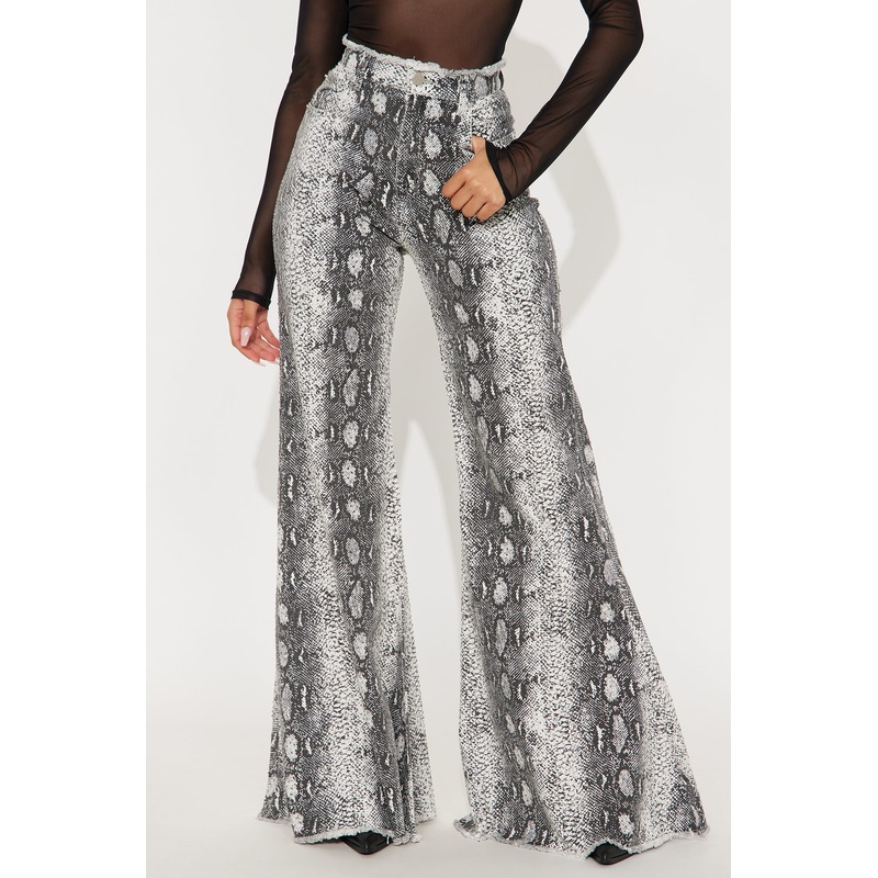 Sneak Around Rhinestone Bell Bottom Jean – White/combo