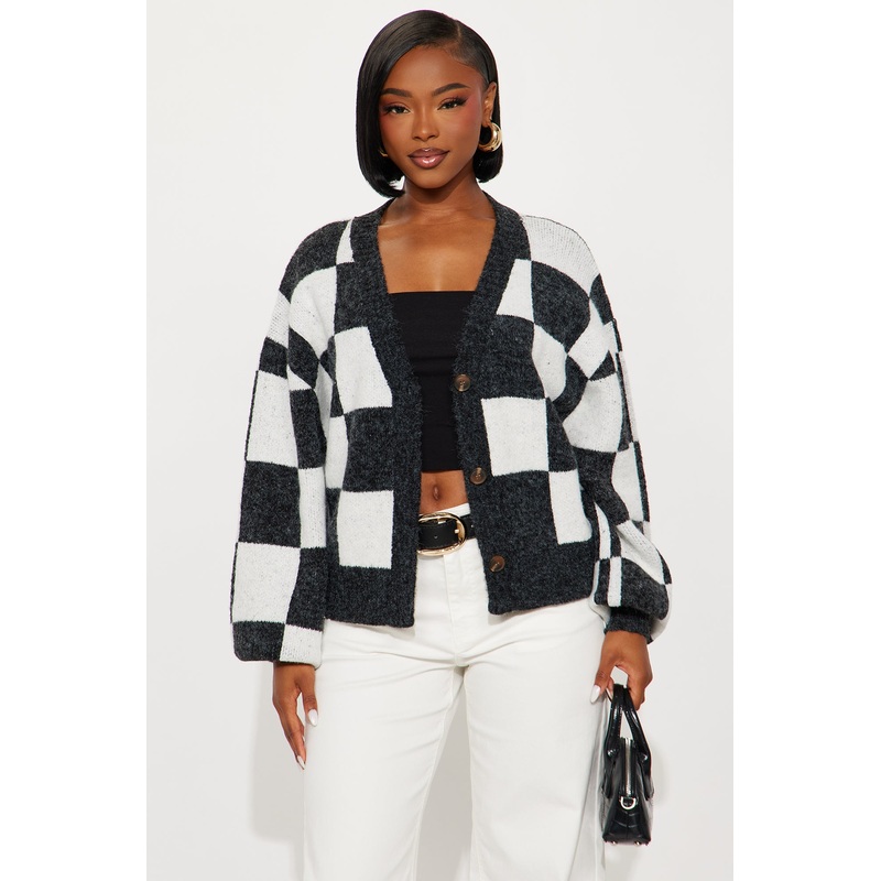 Squares For Days Checkered Cardigan – Black/combo