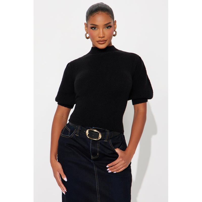 Sweet Sensation Mock Neck Sweater – Black