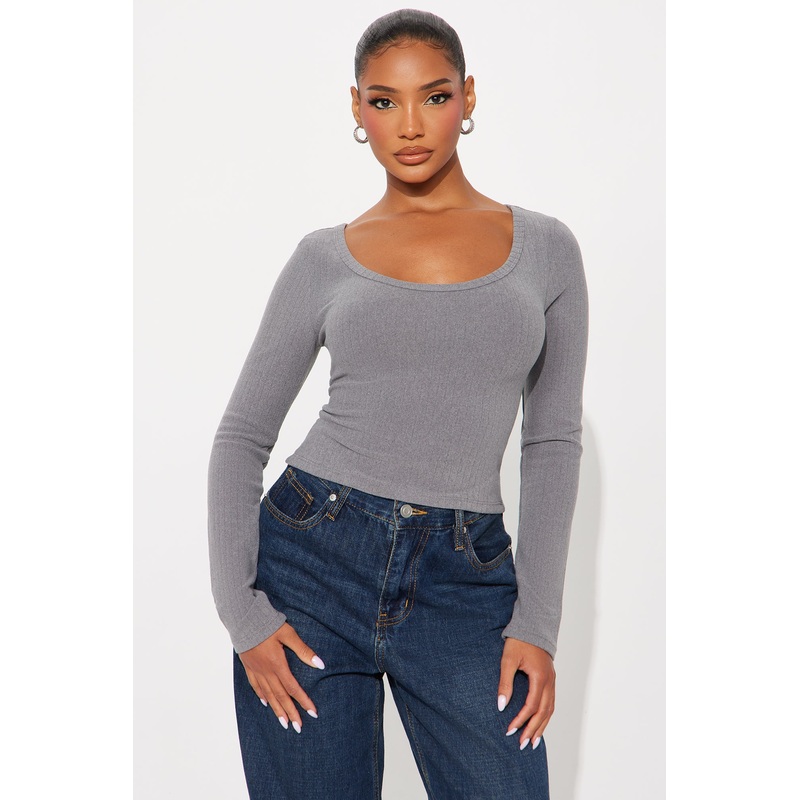 Taylor Scoop Neck Long Sleeve Top – Heather Grey