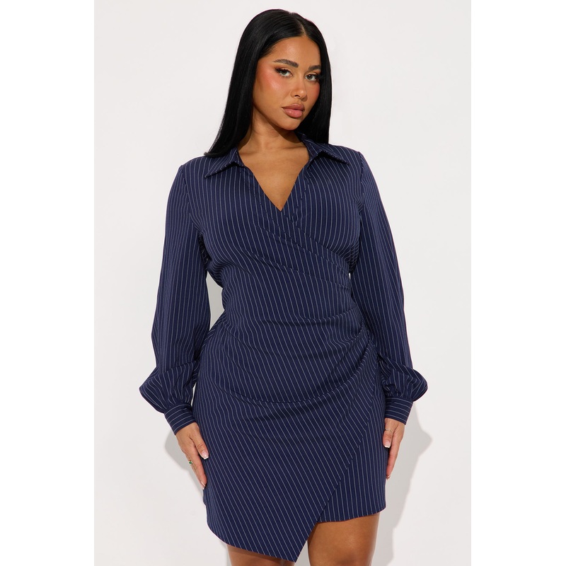 Valeria Pinstripe Mini Dress – Navy