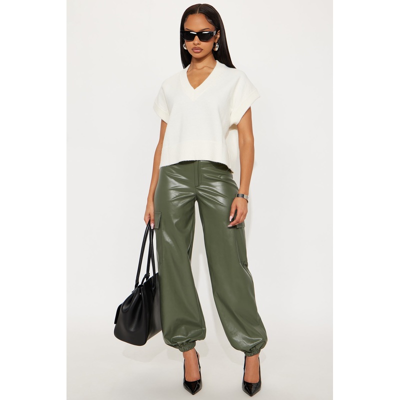 Velma Faux Leather Jogger Pants 29 – Olive