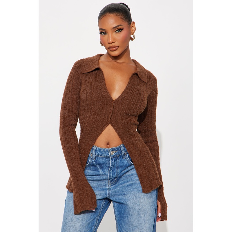Win Me Over Plisse Cardigan – Chocolate