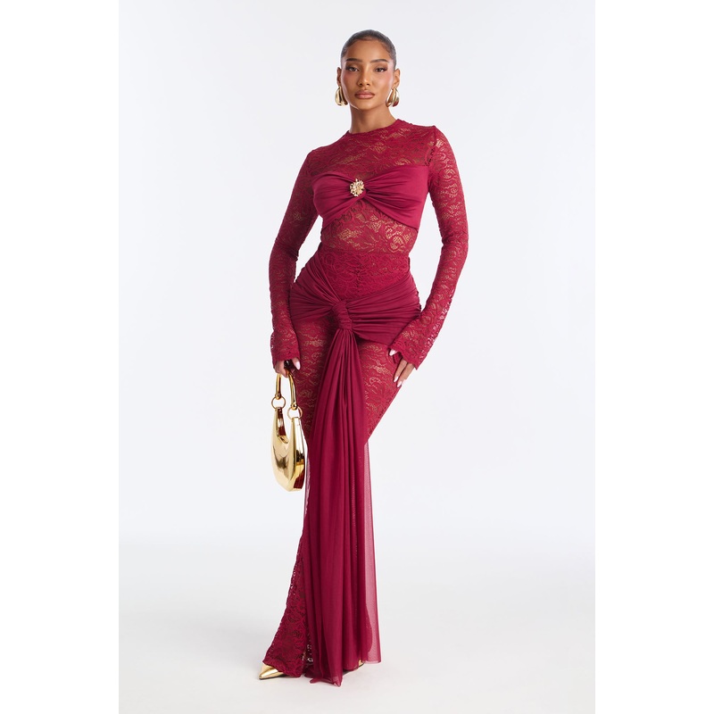 Antonelle Lace Flare Pant Set – Burgundy