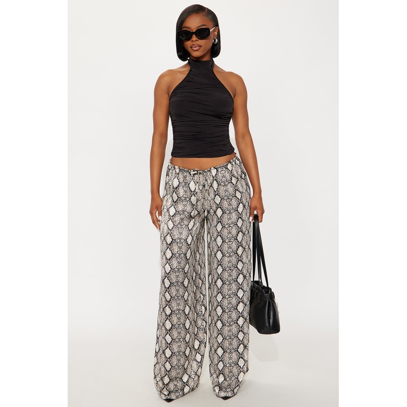 Augustine Satin Wide Leg Snake Skin Pant 32 – Grey/Black