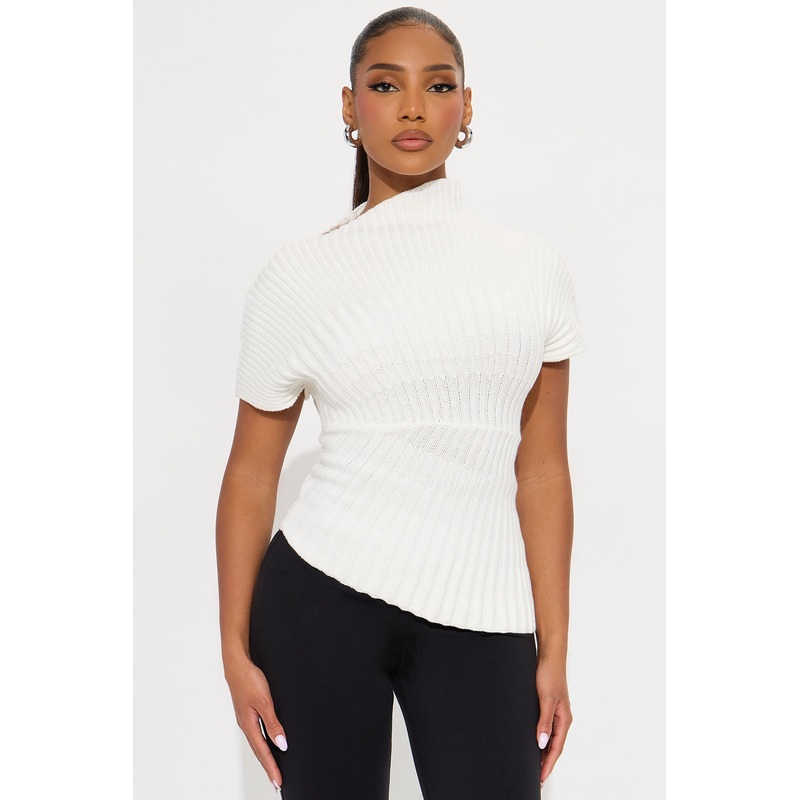 Aurora Mock Neck Sweater Top – White