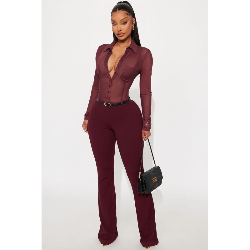 Ava Belted Jumpsuit – Burgundy