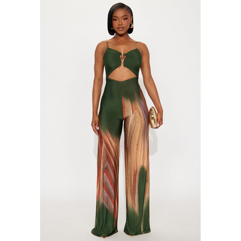 Baddie On Vacation Jumpsuit – Olive/combo