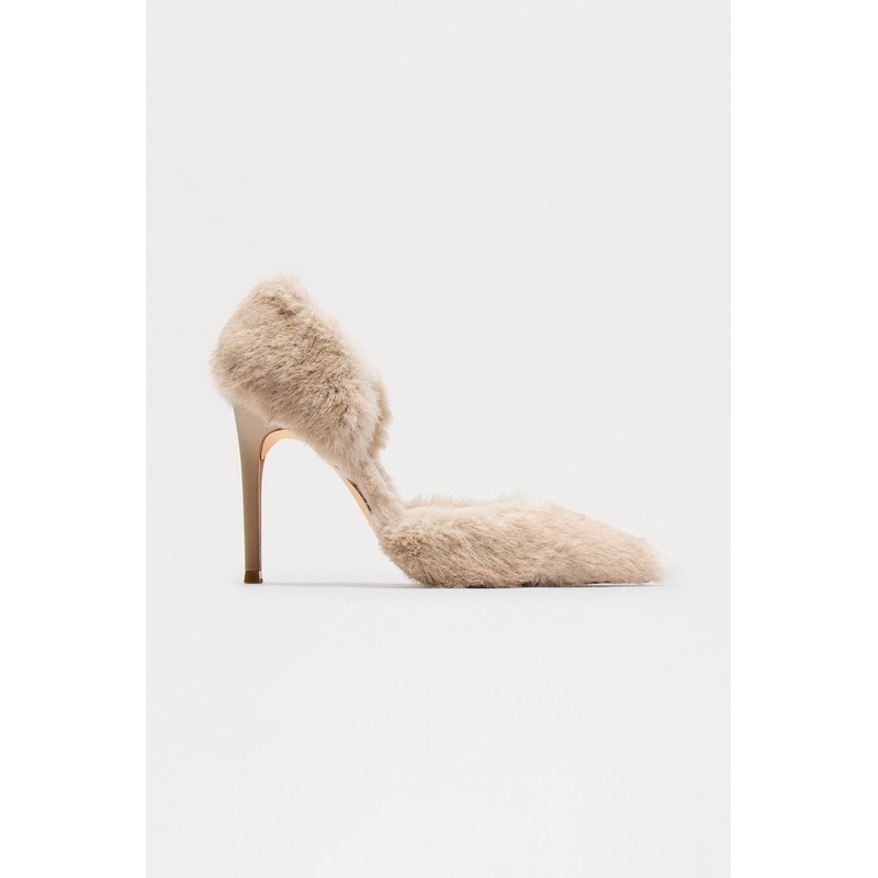 Caribou Faux Fur Pumps – Nude