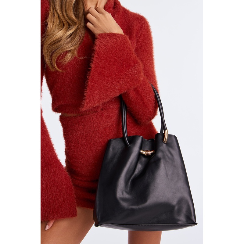 Carry All Faux Leather Shoulder Handbag – Black