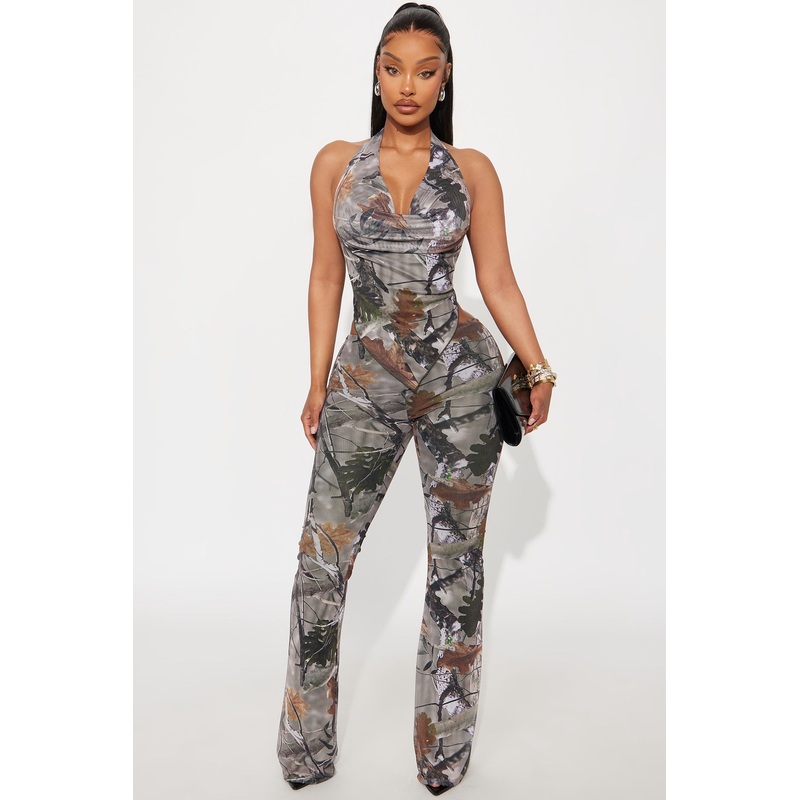 Catch Me In Camo Halter Mesh Pant Set – Olive/combo