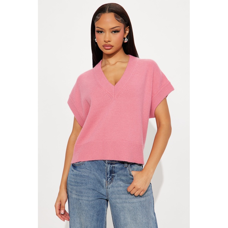 Cuddle Me V Neck Sweater – Pink