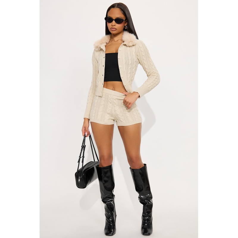 Cuddle Up Cardigan Sweater And Short Set – Taupe