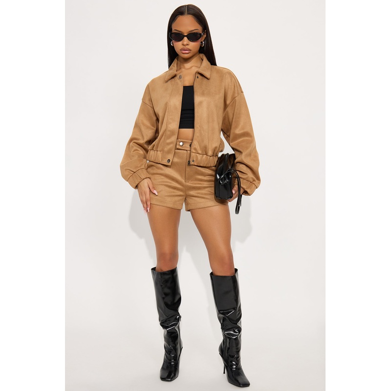 Dallas Faux Suede Jacket Set – Tan