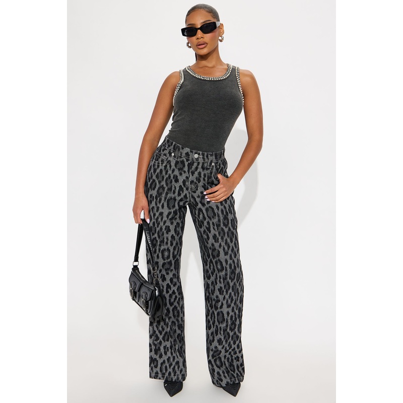 Danger Zone Leopard Straight Leg Jeans – Black/combo