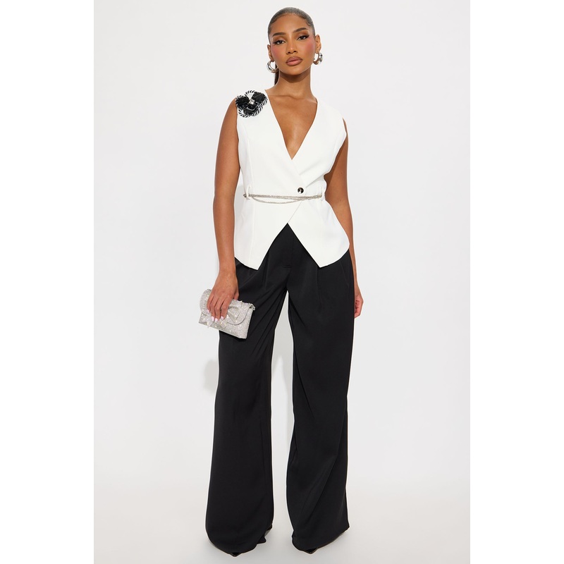 Elise Belted Vest 3 Piece Pant Set – Black/White