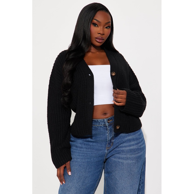 Fill Me In Chunky Knit Cardigan – Black