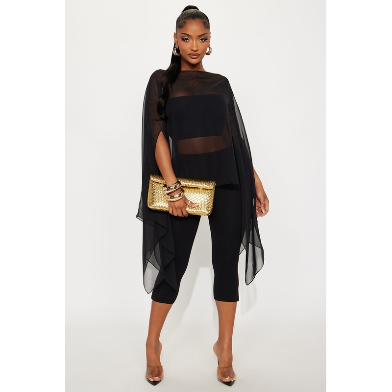 Get In Line Long Chiffon Kimono Top – Black