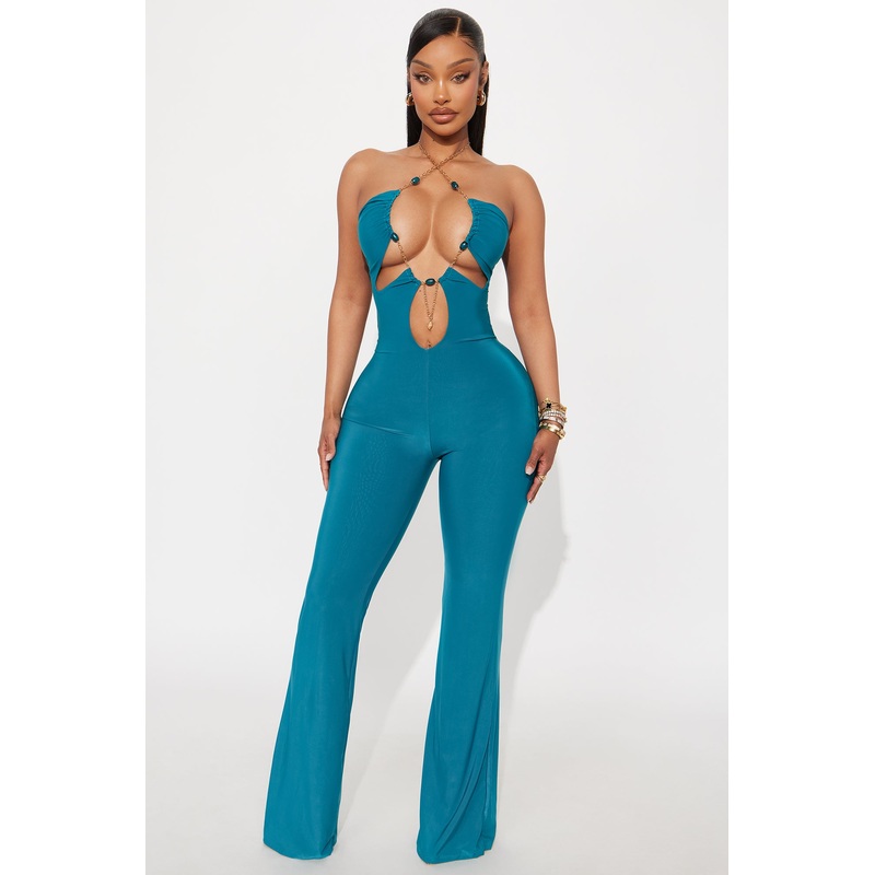 Gia Chain Strap Wide Leg Jumpsuit – Teal
