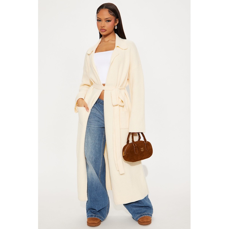 It’s Only Fair Belted Long Cardigan – Cream