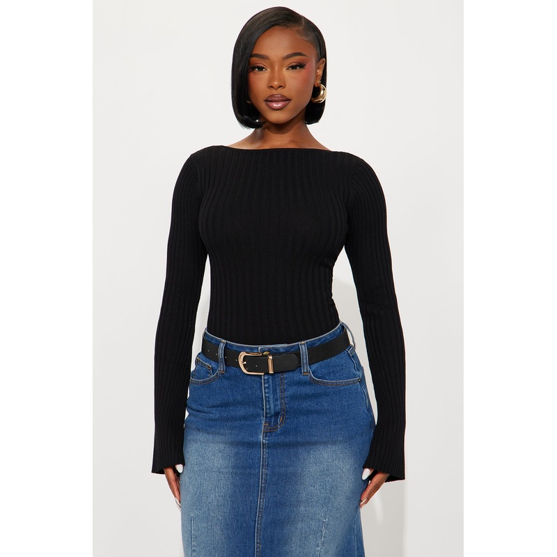 Lany Washed Backless Sweater Top – Black