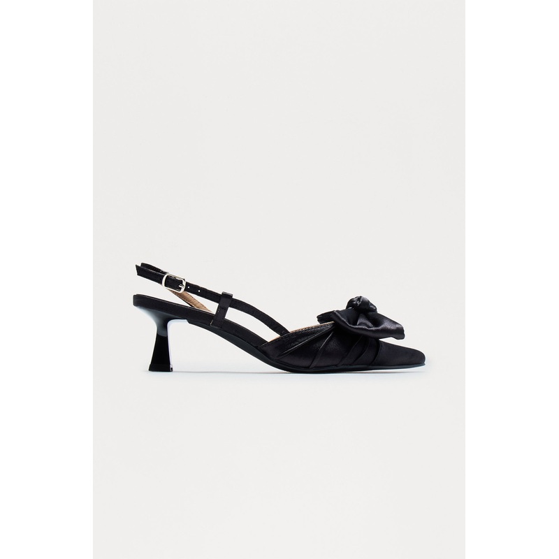 Lura Satin Bow Kitten Heel Pumps – Black